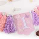 Butterfly 1st Birthday High Chair Banner - Fairy Pink and Purple Tassel, Spring Decoration for Girls (Highchair Banner)