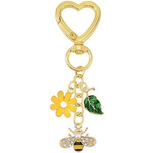 VITITRAN Bee Keychain for Women Girls, Cute Bumble Bee Bag Charm with Gold Heart Ring, Purse Keys Backpack Wallet Accessory, Pack of 2 