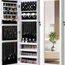 Nicetree 6 LEDs Mirror Jewelry Cabinet, Large Capacity Lockable Jewelry Armoire Organizer, Door or Wall Mounted Mirror with Jewelry Storage, Gift Idea, White