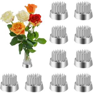 WUWEOT 12 Pack Kenzan Ikebana Flower Frogs, 0.9 Inch Flower Spiky Frog Japanese Pin Frog, Sliver Floral Fixed Tools, Metal Flower Arrangement Holder for Small Vase
