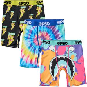 PSD Underwear Boys Boxer Briefs - Animal Print, Comfortable Active Underwear for Boys, Packs & Singles (Medium, Pizza Party 3-pack)