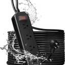 Outdoor Power Strip Weatherproof, 50 FT Extension Cord, Diivoo Waterproof Surge Protector with 4 Outlets, 1250W Shockproof Overload Protection, Flat Plug, Wall Mountable, Black