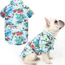 EXPAWLORER Dog Hawaiian Shirt - Dog Summer Clothes, Breathable Polo T-Shirts with Floral and Sea Island Pattern, Puppy Outfit, Shirt for Small Medium Large Dogs Boy and Girl in Hot Days, Light Blue, XL