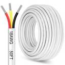 50FT 18 Gauge Wire 3 Conductor, 18/3 Stranded Tinned Copper Wire, 18 AWG Low Voltage Flexible Extension Power Cord for LED Lamp Lighting Automotive, White