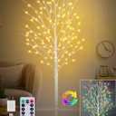 6FT Lighted Birch Tree with 130 LEDs Warm White and Multicolor Lights, 8 Functions Remote Faux Light Up Twig Christmas Tree for Indoor Outdoor Xmas Holiday Party Decoration