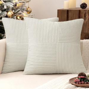 MIULEE Christmas White Corduroy Pillow Covers Pack of 2 Boho Decorative Spliced Throw Pillow Covers Soft Couch Pillowcases Cross Patchwork Textured Cushion Covers for Living Room Bed Sofa 18x18 inch