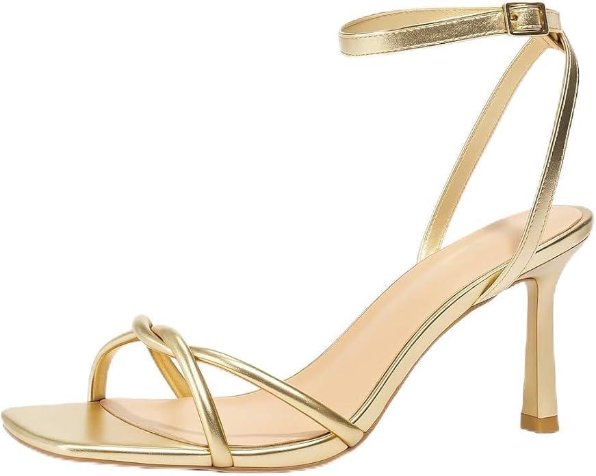 Womens Sandals Strappy Kitten Heels for Women Square Open Toe Strappy Heels Comfortable Heels for Party, Wedding and Daily Wearing, Size 8.5