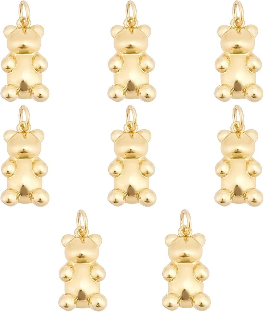 SUNNYCLUE 1 Box 8pcs Real 18K Gold Plated Teddy Bear Charms 3D Cartoon Cute Animal Bears Dangle Charm for Jewelry Making DIY Bracelet Necklace Earring Gift Women Adult Craft