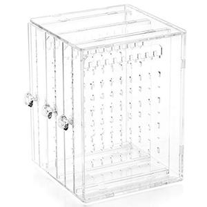 RANIT Acrylic Jewelry Storage Box Earring Display Stand Organizer Holder with 3 Vertical Drawer Transparent