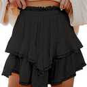 Aoudery Flowy Shorts for Women Casual Boho Ruffle Tiered Skorts High Waist Mini Skirts Golf Tennis Crochet Shorts XL, Black
