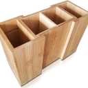 Bamboo Expandable Cooking Utensil Kitchen Tool Holder | Natural Spatula Spoon Caddy | Counter Stove Top Organizer