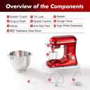 Aucma Stand Mixer, 8QT 900W 6-Speed Tilt-Head Food Mixer, Kitchen Electric Mixer with Dough Hook, Wire Whip & Beater (Red, 8QT)