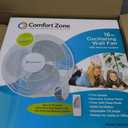 Comfort Zone 16-Inch Fan with Remote Control Quiet 3-Speed Oscillating Indoor Fan with 90 Wide-Angle Airflow, Timer & Sleep Modes Space-Saving Wall Fan for Bedroom, Home Gym & Office, White
