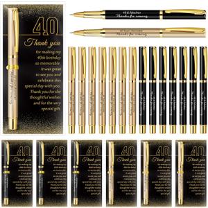 Feifeiya 50 Set 40th Birthday Party Favor for Guest Anniversary Party Favor with Black and Gold Ballpoint Pens and Thank You Cards for Women Men Birthday Anniversary Appreciation Gifts