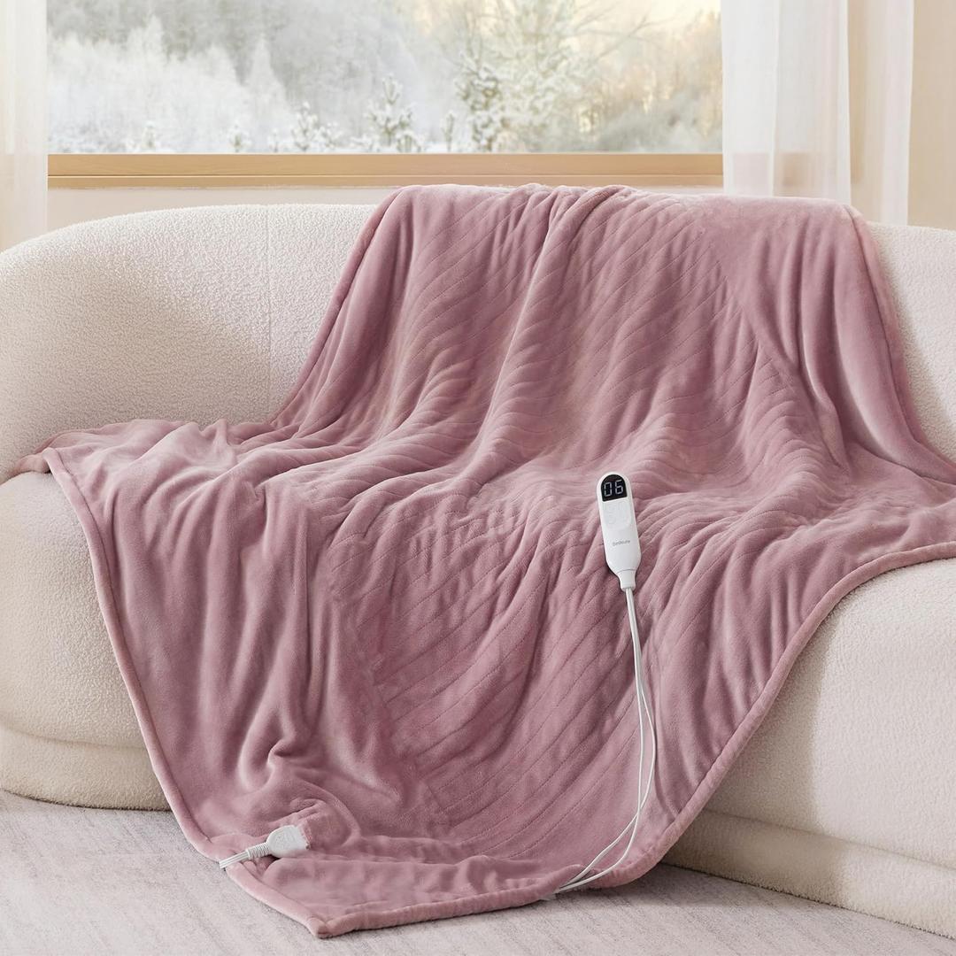 Bedsure Heated Blanket Throw Blanket with Preheat Function - Fast Heating Electric Blanket, Soft Flannel Throw with 6 Time Settings(Up to 10H), 6 Heating Settings, Gifts for Grandma (50"x60", Pink)