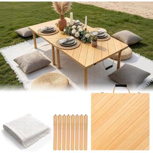 Low Picnic Table Portable, 60" X 30" Boho Picnic Table with Large Picnic Mat for Indoor,Outdoor,Camping, Wedding, Beach, Garden, Party(Large Size for 6-8)