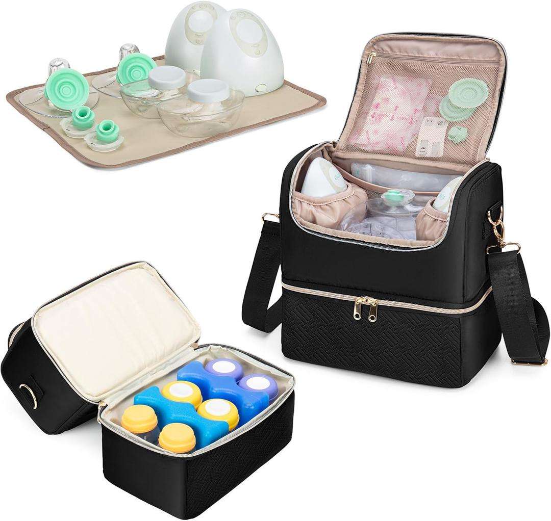 Fasrom Breast Pump Bag with Cooler Compartment Compatible with Momcozy, Medela and Willow Hands Free Pump (Black)