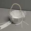 ATAILOVE Wedding Flower Girl Basket with Cute Pearl Handle Bowknot Satin Flower Baskets for Wedding Ceremony - Ivory