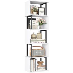 Yusong Bookshelf 5-Tier, Geometric Bookcase S Shaped Book Shelves for Bedroom, Modern Wood Decorative Display Shelf Book Case for Home Office, White and Black Yusong Bookshelf 5-Tier, Geometric Bookcase S Shaped Book Shelves for Bedroom, Modern Wood Decorative Display Shelf Book Case for Home Office, White and Black