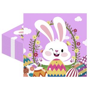 2 x 50 Pack Easter Paper Napkins, Disposable Bunny Napkins Easter Cocktail Napkins for Holiday Party Decorations