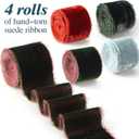 4 Roll Valentine's Day Silk Velvet Ribbon for Gift Wrapping Fringe Fabric Frayed Velvet Ribbon Raw Edge for Valentine Day Party Wedding Decor Bouquet Basket Hair(Classic Color,2 in X 8 yd)