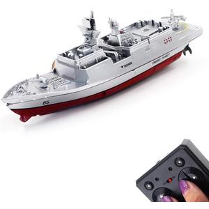 Tipmant Military RC Naval Ship Vessel Warcraft 2.4 GHz Remote Control Boat Speedboat Electric Water for Swimming Pool Kids Toy Birthday Gifts (Silver)