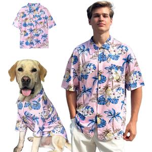 Hawaii Polo Shirt Breathable Cool Beach Style Pet Owners Pink T-Shirt Dog Matching Apparel Shirts,Medium Coconut Palm