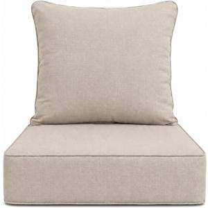 Outdoor Deep Seat Cushions, 24 x 24 x 6 Inches Olefin Fabric Waterproof & Fade Resistant, Patio Furniture Replacement Cushions for Couch, Chair, and Sofa, Beige