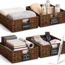 Nitial Wicker Storage Baskets Set of 4, 16 x 12 x 5 Inch, Dark Brown