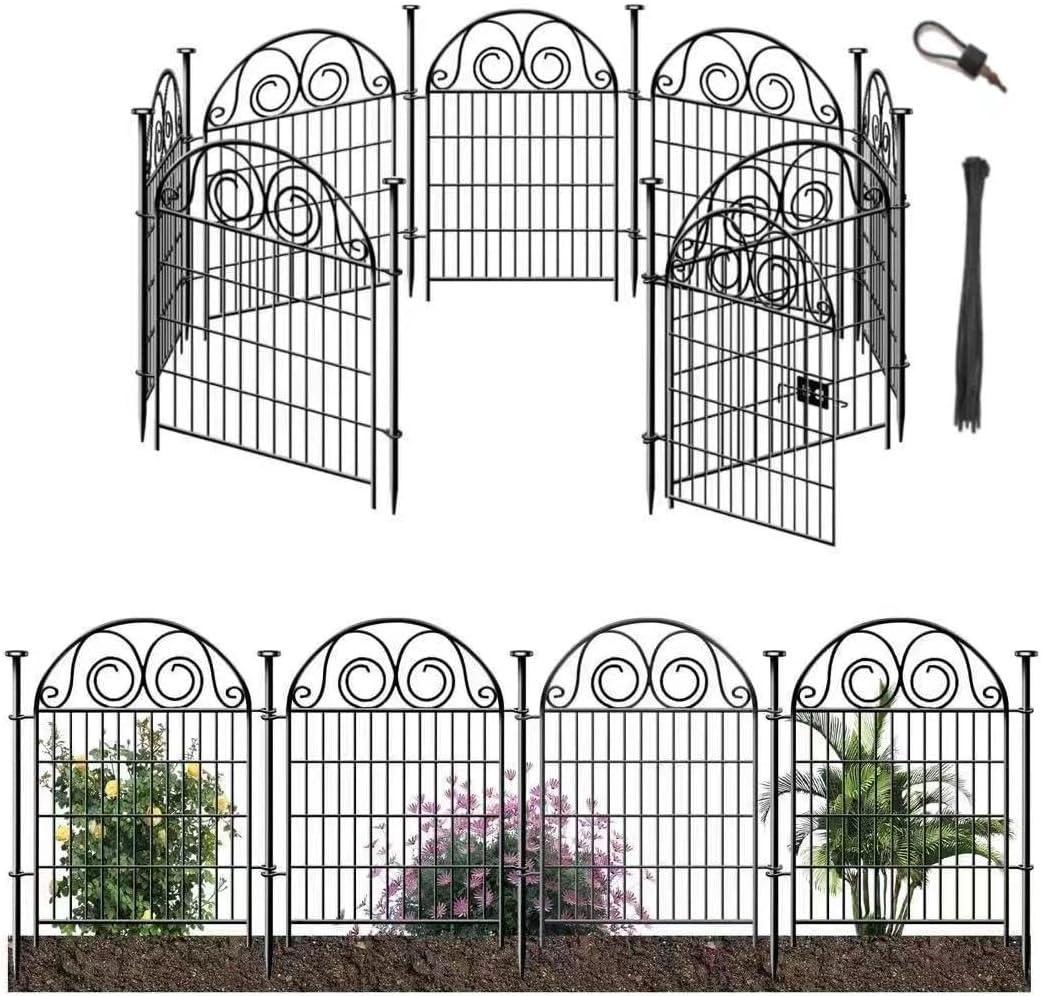 Tall Garden Animal Barrier Fence with Gate, 36 in(H)17.5 Ft(L) 8 Panels Dog Digging Fence Barrier, Black Heavy Duty Metal Temporary Fences, Reusable Defense Fencing for Outdoor YardPatented Tall Garden Animal Barrier Fence with Gate, 36 in(H)17.5 Ft(L) 8 Panels Dog Digging Fence Barrier, Black Heavy Duty Metal Temporary Fences, Reusable Defense Fencing for Outdoor YardPatented