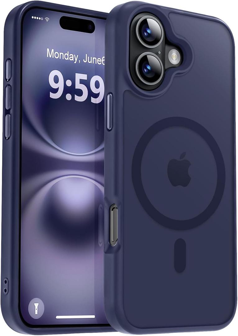 MOCCA Strong Magnetic for iPhone 16 Case, [Compatible with Magsafe][16FT Mil-Grade Drop Protection] Slim Thin Translucent Matte Protective Cover Case for iPhone 16 Phone Case 6.1", Deep Blue