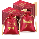 Roowest 100 Pcs Thank You Satin Gift Bags Drawstring Jewelry Candy Pouches for Wedding Bridal Shower Baby Shower Favor Drawstring Bag for Birthday Holiday Party(4 x 6 Inch,Red)