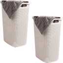 Mind Reader Slim Laundry Hamper with Lid, 60L Tall Clothes Basket, Narrow Tapered Design for Bathrooms, Closets and Laundry Rooms, Plastic, 2 Pack, Ivory (17.65"L x 13.75"W x 24.15"H)