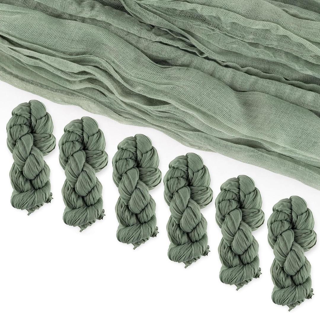 6 Pack Cheese Cloth Table Runners, 10 Foot Cheesecloth Table Runner Boho, Sage Green Cheesecloth Table Runner 35x120, Wedding Arch Draping Fabric, Sage Green Baby Shower Decorations
