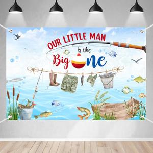2 x 71x43inch Fishing First Birthday Party Banner Fishing Party The Big One Gone Fishing Background Big 1 Watercolor Ofishally One Birthday Party Backdrop Decorations Supplies