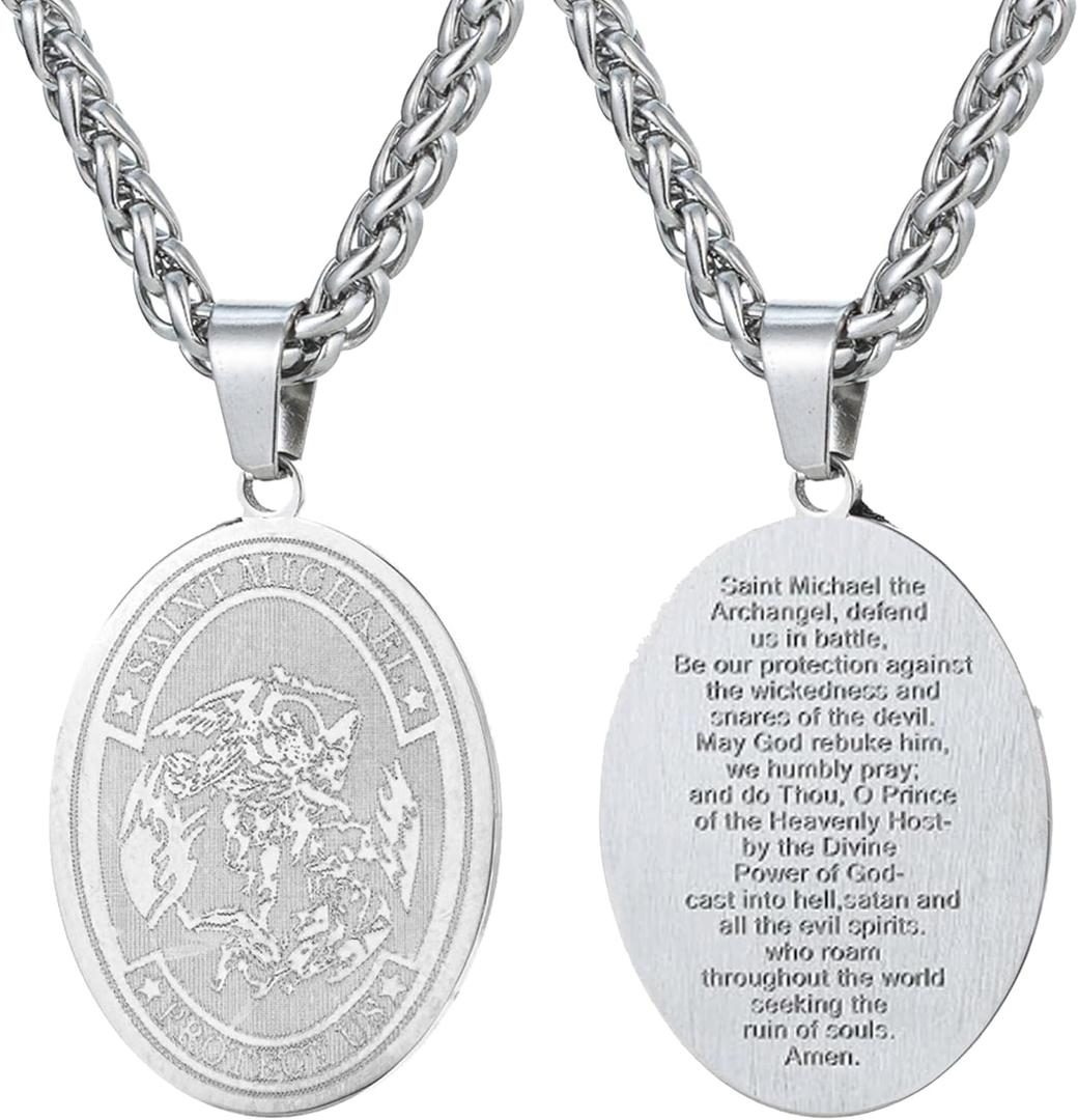 St Michael the Archangel Necklace Pendant Necklace for Women Men with 3mm Wheat Chain 20"+2"