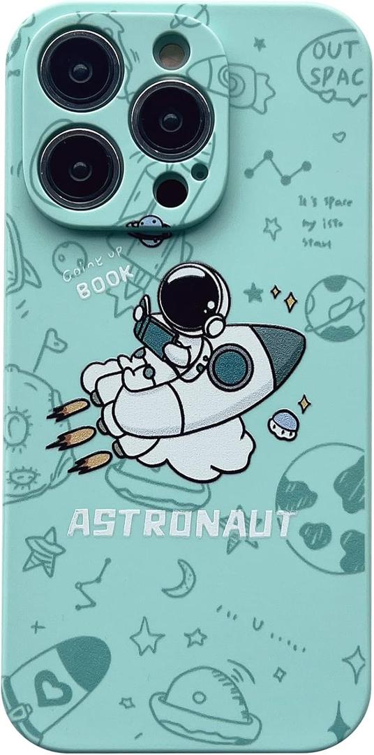 Yonds Queen for iPhone 14 Pro Clear Cute Case, Cool Cartoon Astronaut Space Planet Moon Design Stylish TPU Bumper Shockproof Anti-Slip Protector Fashion Case (Green Rocket, iPhone 14 Pro)