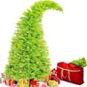 Bendable Christmas Tree Whimsical Christmas Pre-Lit Lime Green Stole Bent Top Artificial Xmas Tree Decorations with LED Lights Ornament Bag(7.5ft)