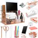 Office Desk Organizers, Rose Gold 13PCS Office Supplies and Accessories Desk organizer, Acrylic Stapler, Staple Remover, Clips, Scissor, Phone Holder, Pen, Pen Holder (Rose Gold)