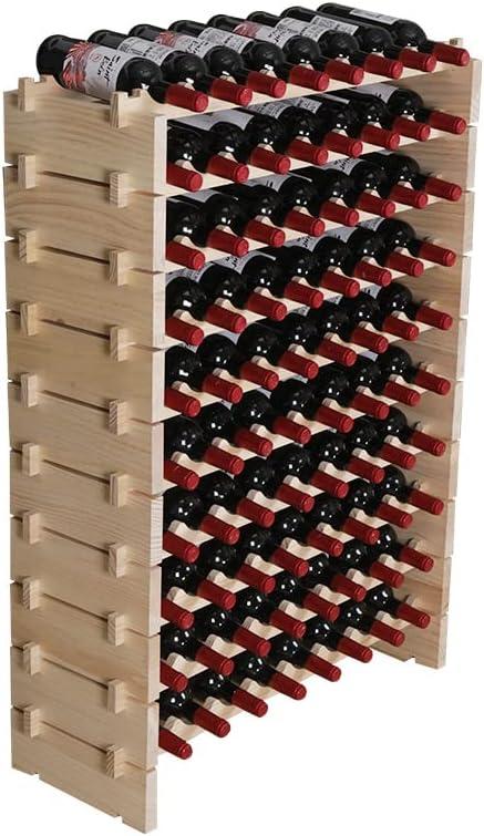 Wine Rack Cabinet Wooden Freestanding for Floor Stackable Storage Wine Bottle Holder (80 Bottles) (JJ) (Natural Color)