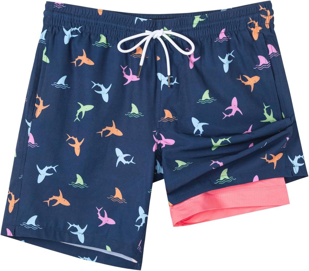 SURF CUZ Mens Swim Trunks with Compression Liner Swim Shorts 7" Swimming Trunks Stretch 7 Inch Swim Suits Quick Dry (M)