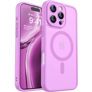 CANSHN Magnetic Compatible with iPhone 16 Pro Max Case, Upgraded [Full Camera Protection] [Compatible with Magsafe] [Translucent Matte] Shockproof Protective Phone Cover 6.9 Inch - Pinkish Purple