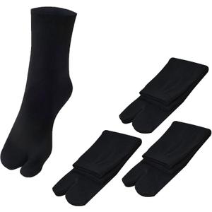 3 Pairs Japan Tabi Socks, Split 2 Toe Sandals Ninja Slipper Japanese Kimono Black