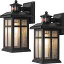 Motion Sensor Outdoor Wall Lights 2 Packs- Updated Dusk to Dawn Outdoor Lighting, Exterior Light Fixtures with E26 Sockets & Tempered Glass, Wall Mounted Black Waterproof Outdoor Lights for House