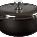 Lodge 6 Quart Enameled Cast Iron Dutch Oven with Lid  Dual Handles  Oven Safe up to 500 F or on Stovetop - Use to Marinate, Cook, Bake, Refrigerate and Serve  Midnight Chrome