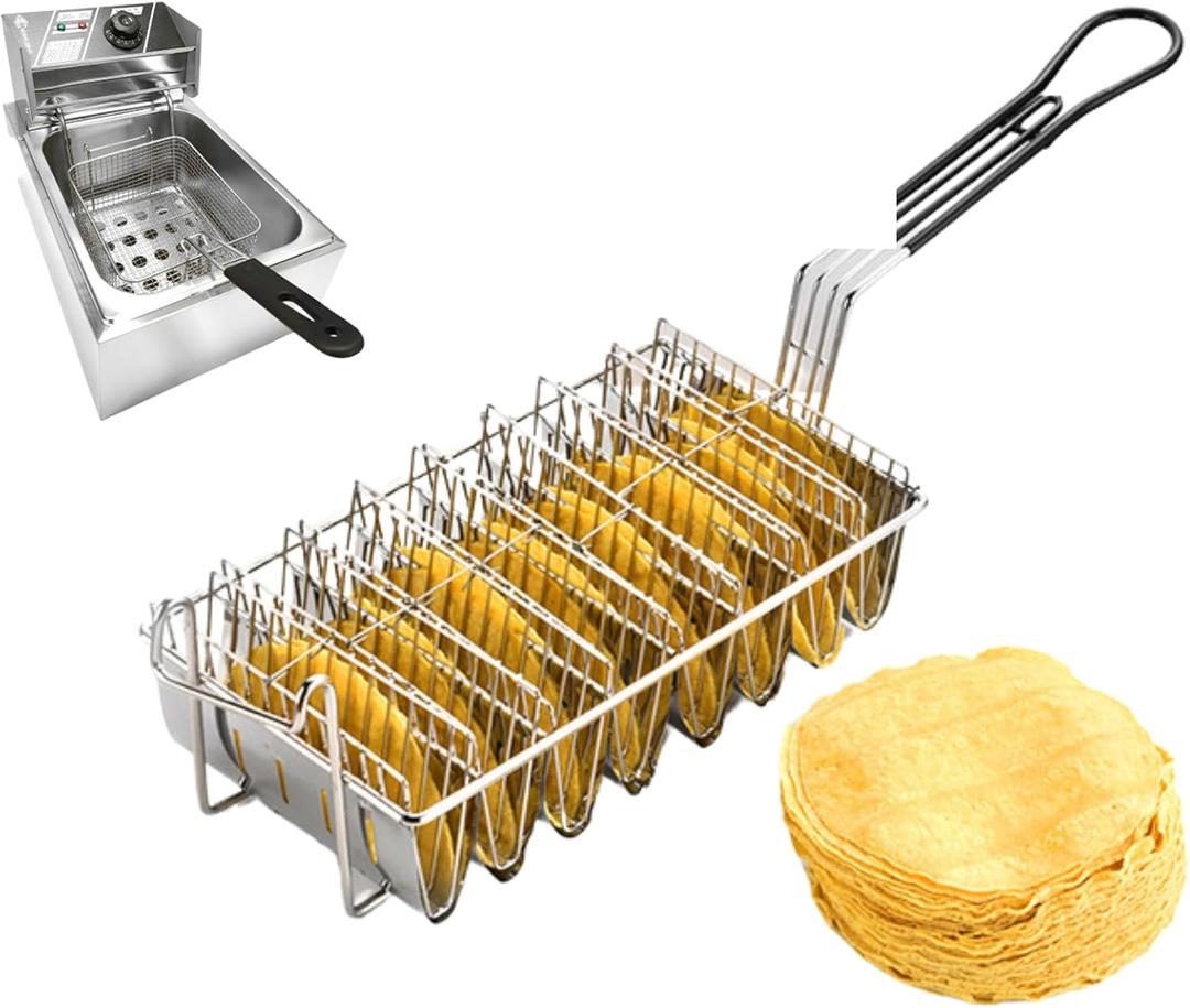 Commercial Taco Fryer Basket, Deep Fryer Taco Holder Basket V-Shaped Taco Shell Mold Taco Shell Fryer for Burritos and Tortillas (8 Shells)