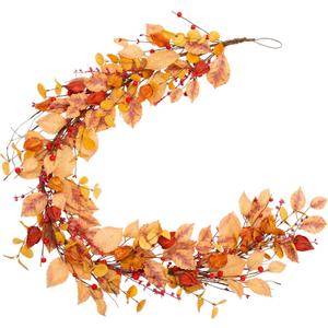 5 Feet Fall Garland Autumn Garland Artificial Fall Leaves Harvest Festival Fall Decorations with Fall Leaves and Cape Gooseberries for Home Decor