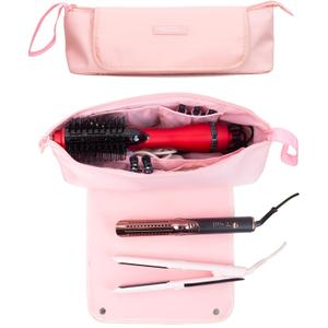 ANGENIL Large Capacity Heat Mat Hot Hair Iron Tools Travel Bag, 2 in 1 Portable Organizer Bags with Large Heat Resistant Mat for Hair Straighteners, Curling Irons, Hot Air Brushes, Travel Essentials (Blush)