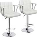 Bar Stools Set of 2,Armrest Adjustable Swivel Barstools with Back,Double Needle PU Leather Counter Height Bar Stools for Kitchen Island, White