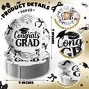 50 Pcs Black Bow Graduation Party Supplies 9 in Black Coquette Bow Graduation Plates Congrats Grad Class of 2026 Scalloped Disposable Dessert Paper Plates for College High School Party Decorations